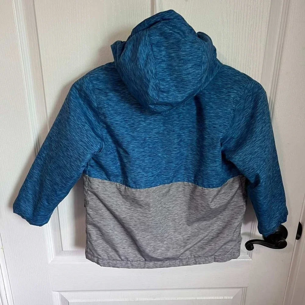 Swiss Tech Boys Blue Grey Colorblock Hooded Puffer Jacket Neon Green Lining 4T